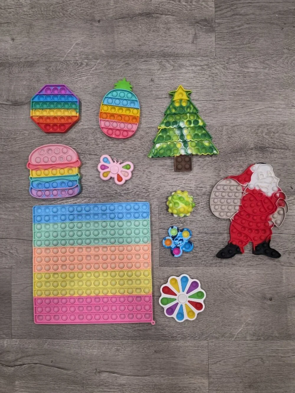 Rainbow Pop It Fidget Toy 10 Pcs Including Santa Christmas Butterfly Burger